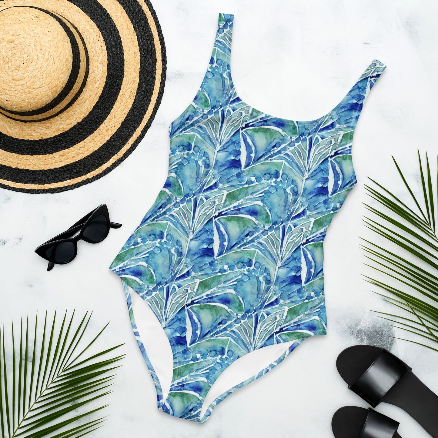 Ocean Plants Blue Green One-Piece Swimsuit