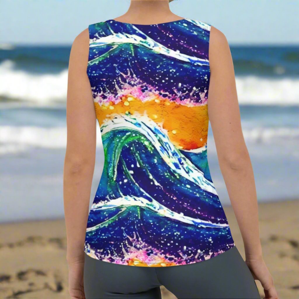 Blue Wave Splash Yellow Sunset Women's Tank Top