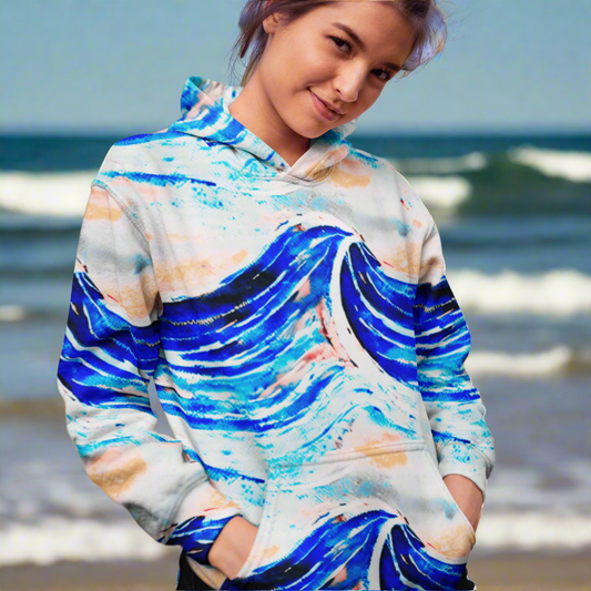Big Blue Waves Beach Hoodie Cozy Sweatshirt