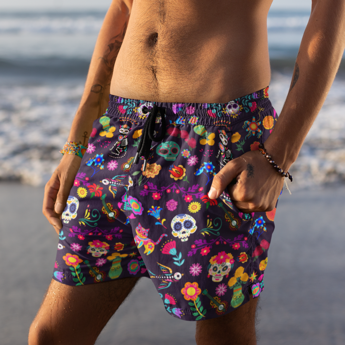 Day of the Dead Chameleon Men's Swim Trunks