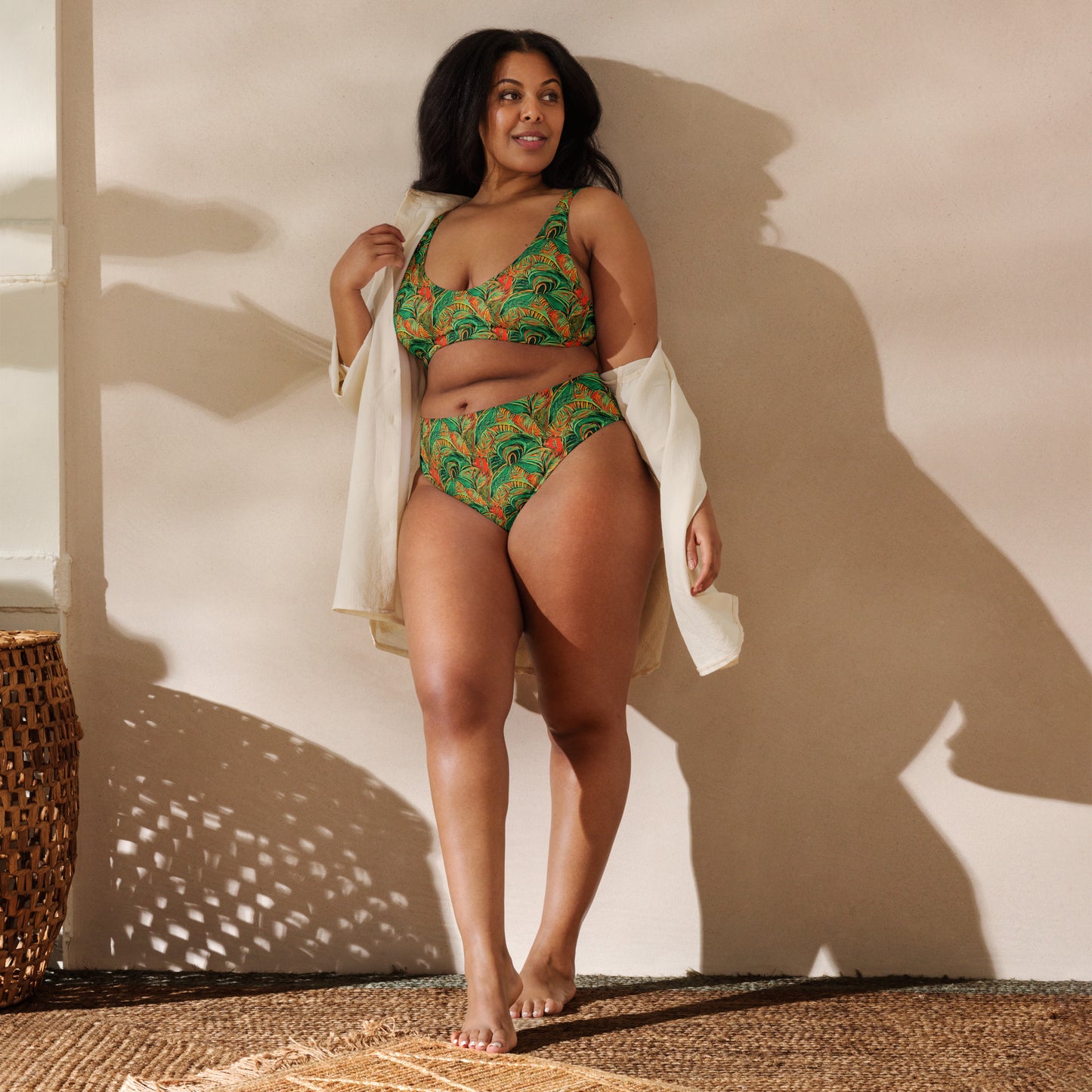 Rain Forest Green Orange High-Waisted Bikini