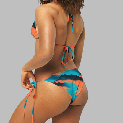 Orange Sunset Blue Mountains Sky String Bikini