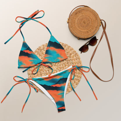 Orange Sunset Blue Mountains Sky String Bikini