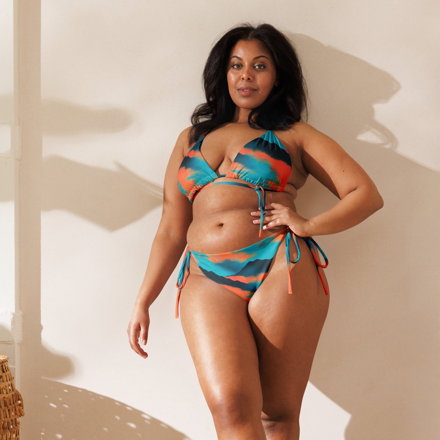 Orange Sunset Blue Mountains Sky String Bikini