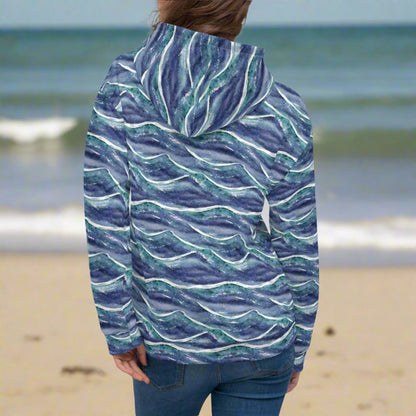 Blue White Waves Beach Hoodie Cozy Sweatshirt