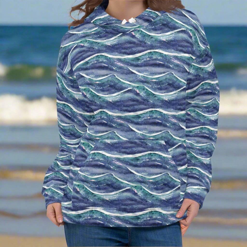 Blue White Waves Beach Hoodie Cozy Sweatshirt