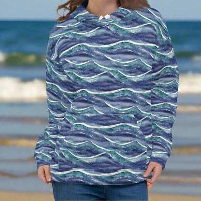 Blue White Waves Beach Hoodie Cozy Sweatshirt