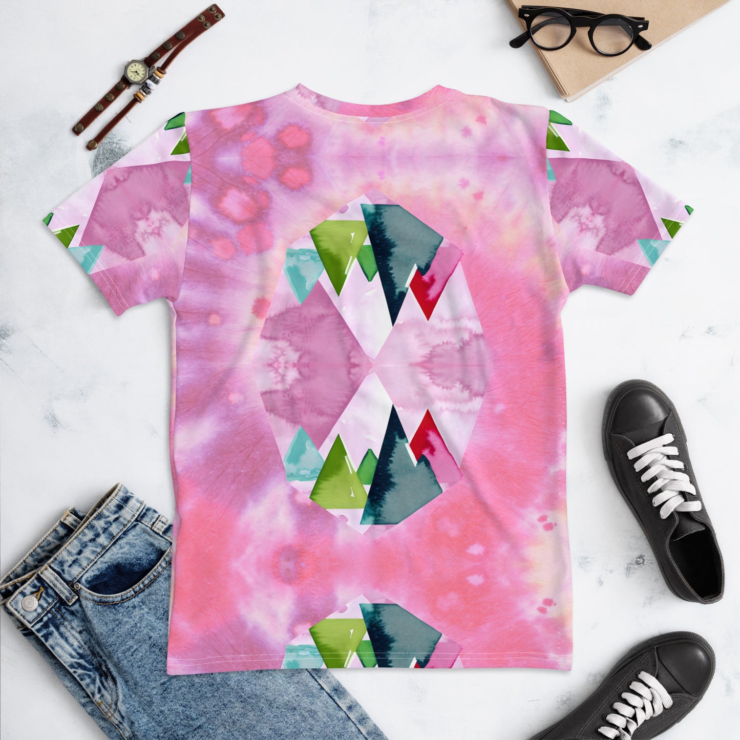 Pink Tie Dye Reflect Mountain Women's T-shirt