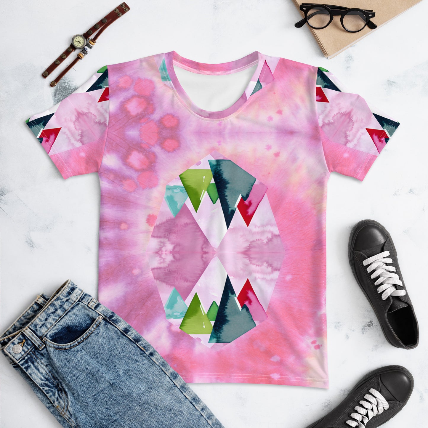 Pink Tie Dye Reflect Mountain Women's T-shirt