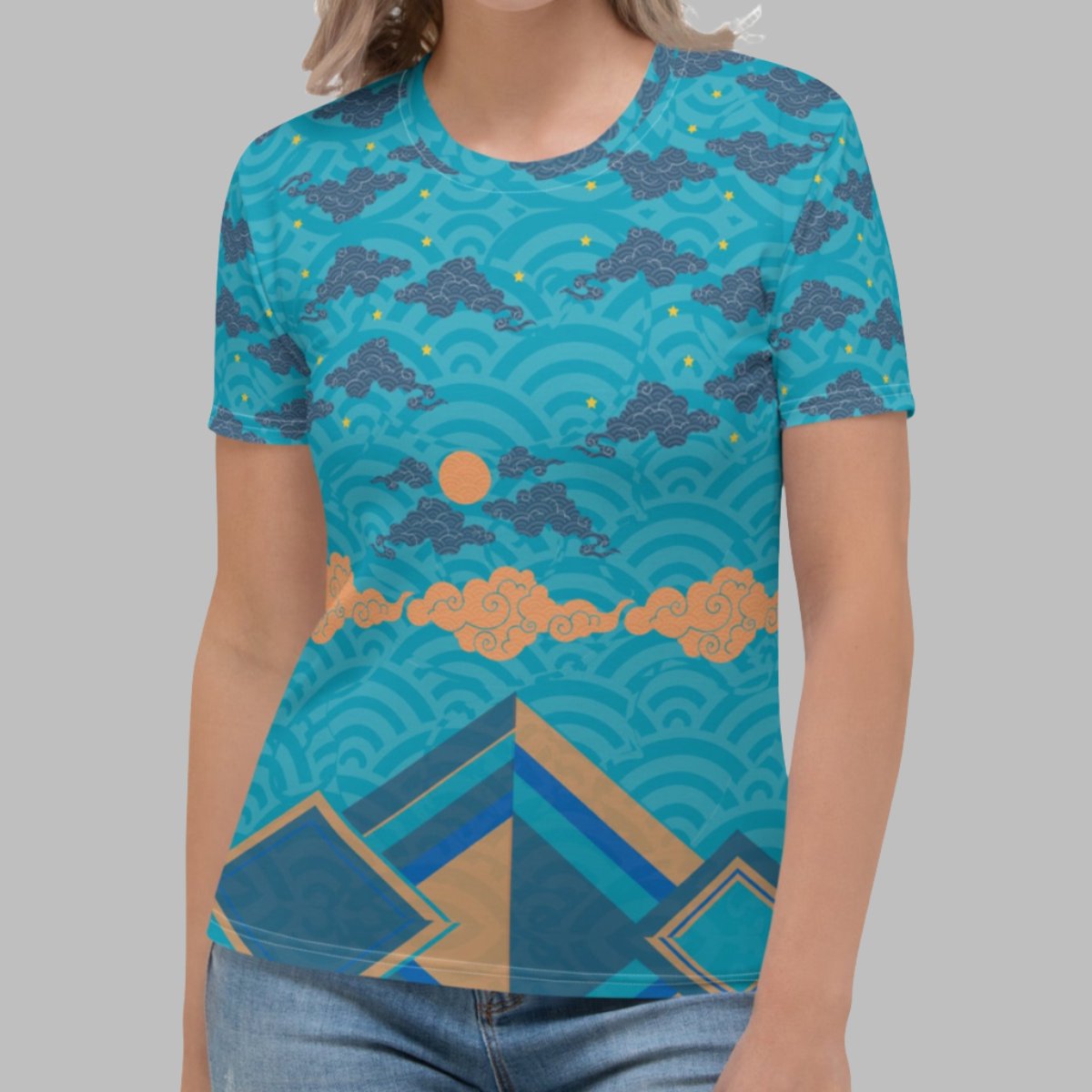 Japan Sky Reflective Mountains Turquoise Women's T-shirt