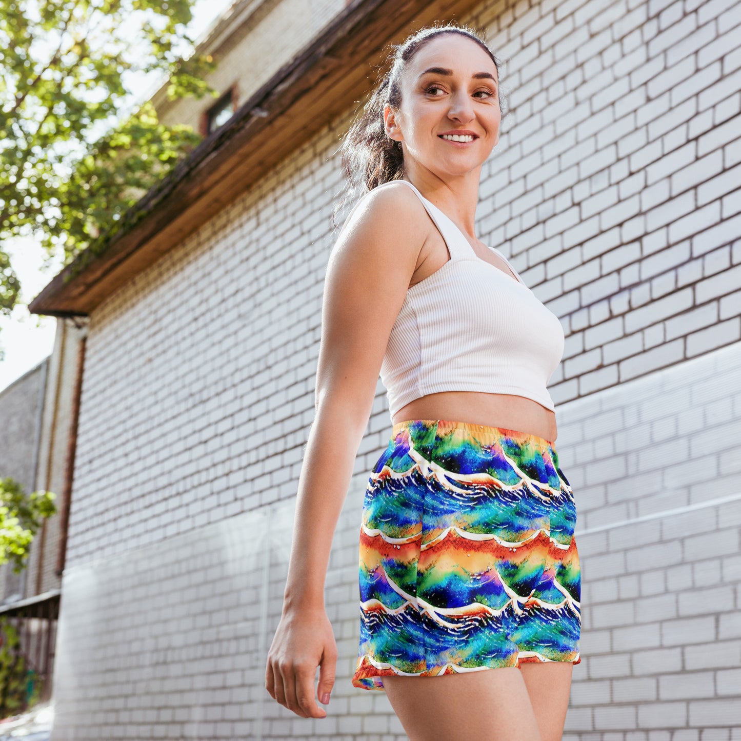 Rainbow Wave Reflections Women’s Athletic Shorts