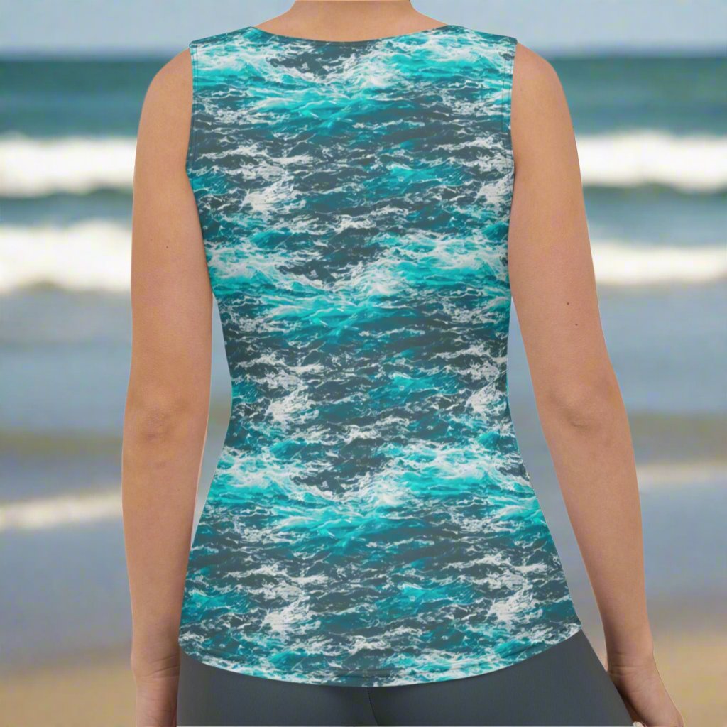 Teal Grey Waves Women's Tank Top