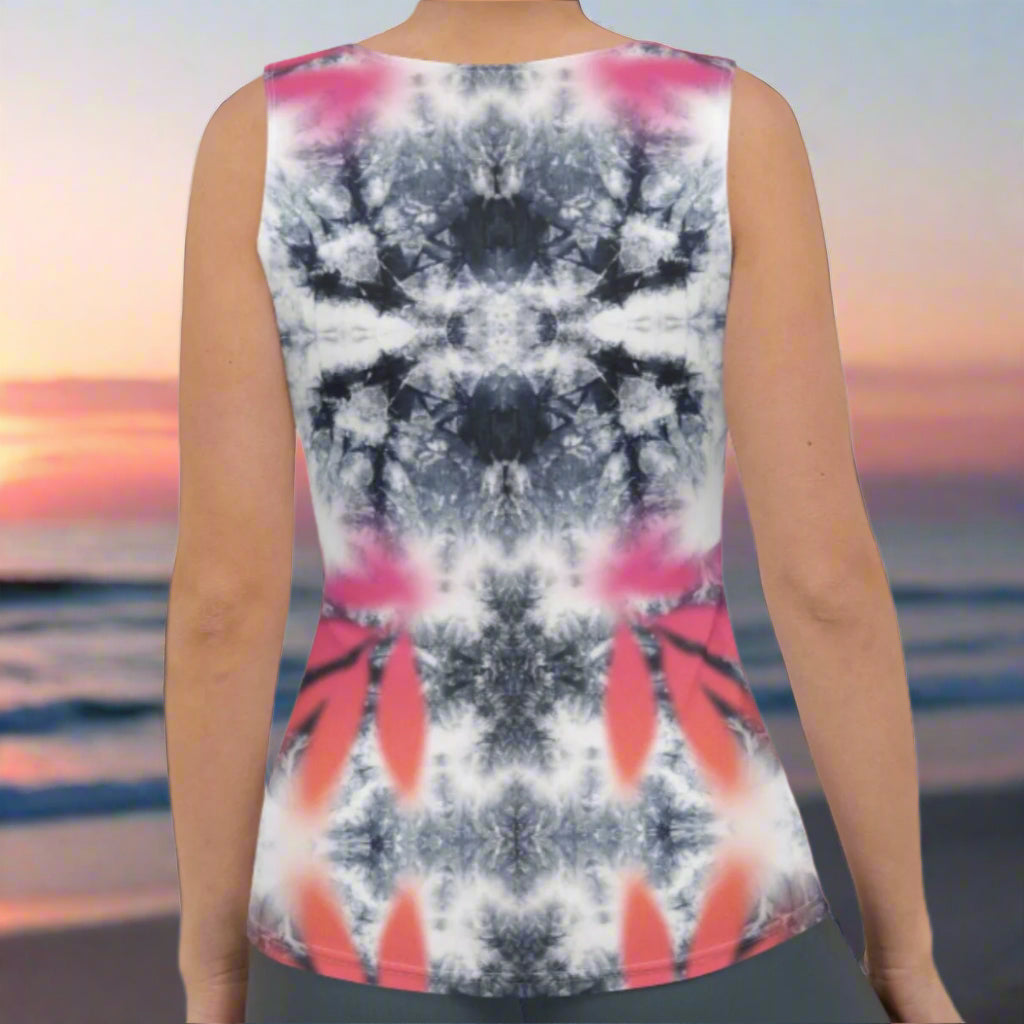 Pink Tropical Spray Paint Black Tie Dye Tank Top