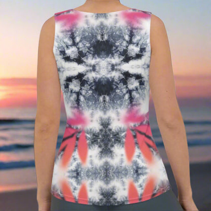 Pink Tropical Spray Paint Black Tie Dye Tank Top