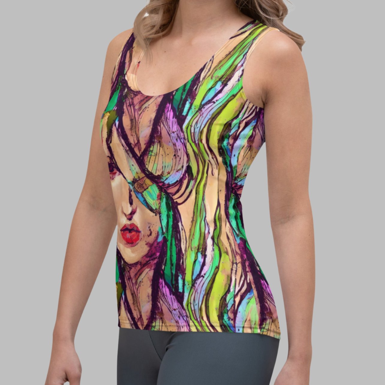 Purple Green Boho Goddess Tank Top