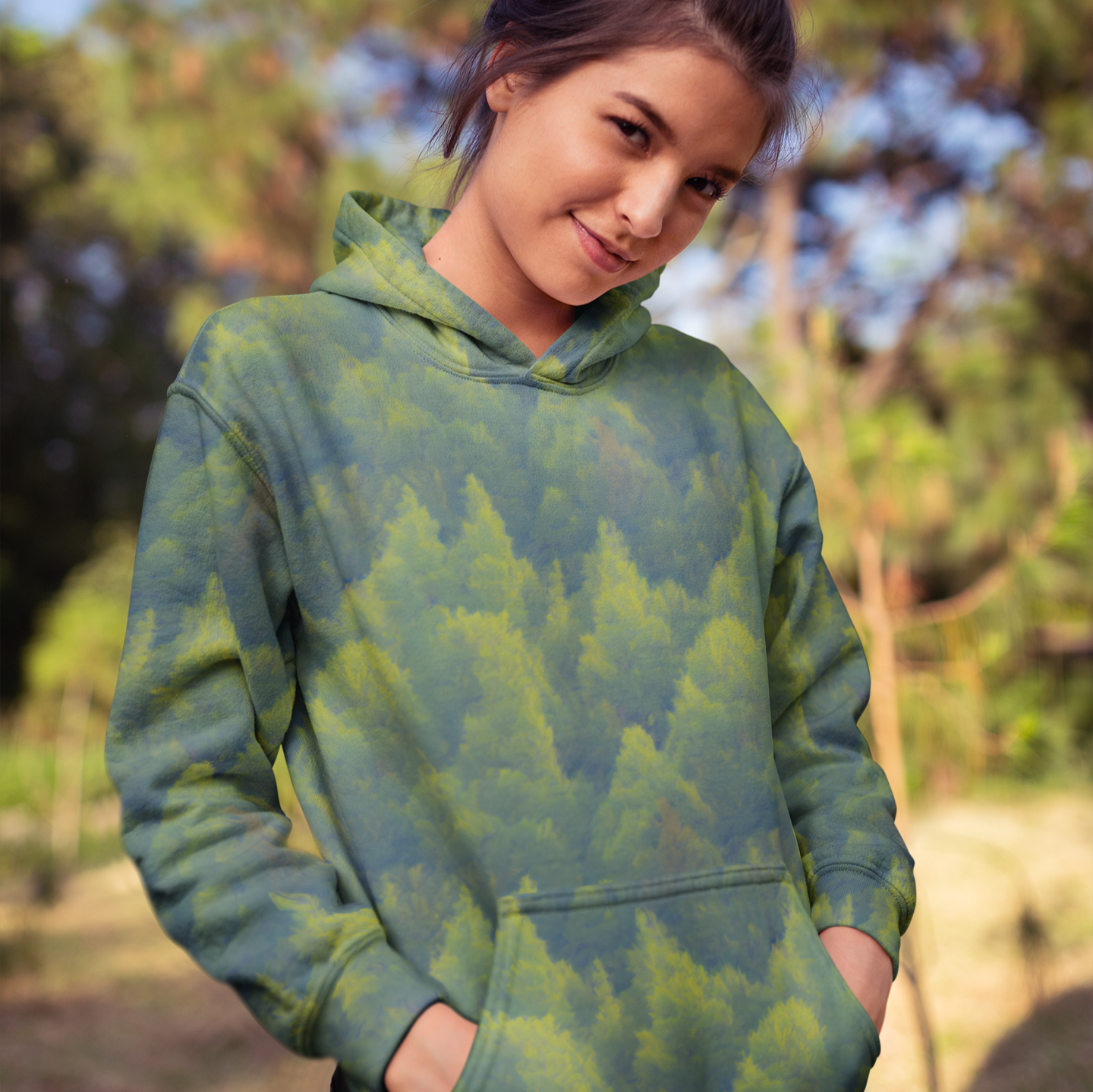 Camo Trees Army Green Beach Hoodie Cozy Sweatshirt