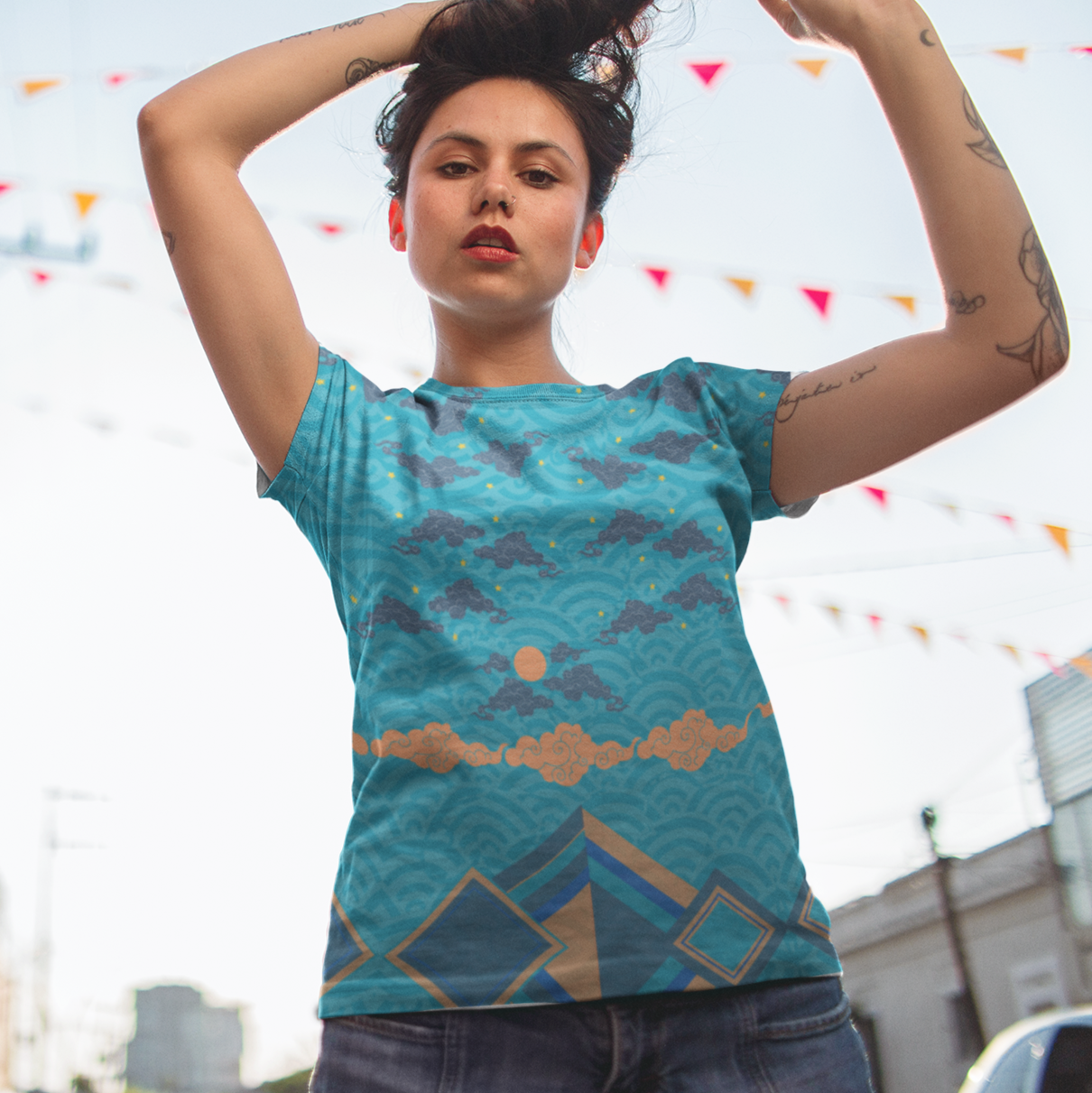 Japan Sky Reflective Mountains Turquoise Women's T-shirt