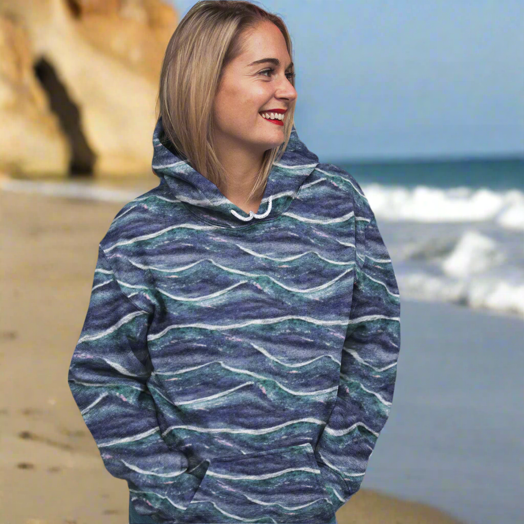 Blue White Waves Beach Hoodie Cozy Sweatshirt
