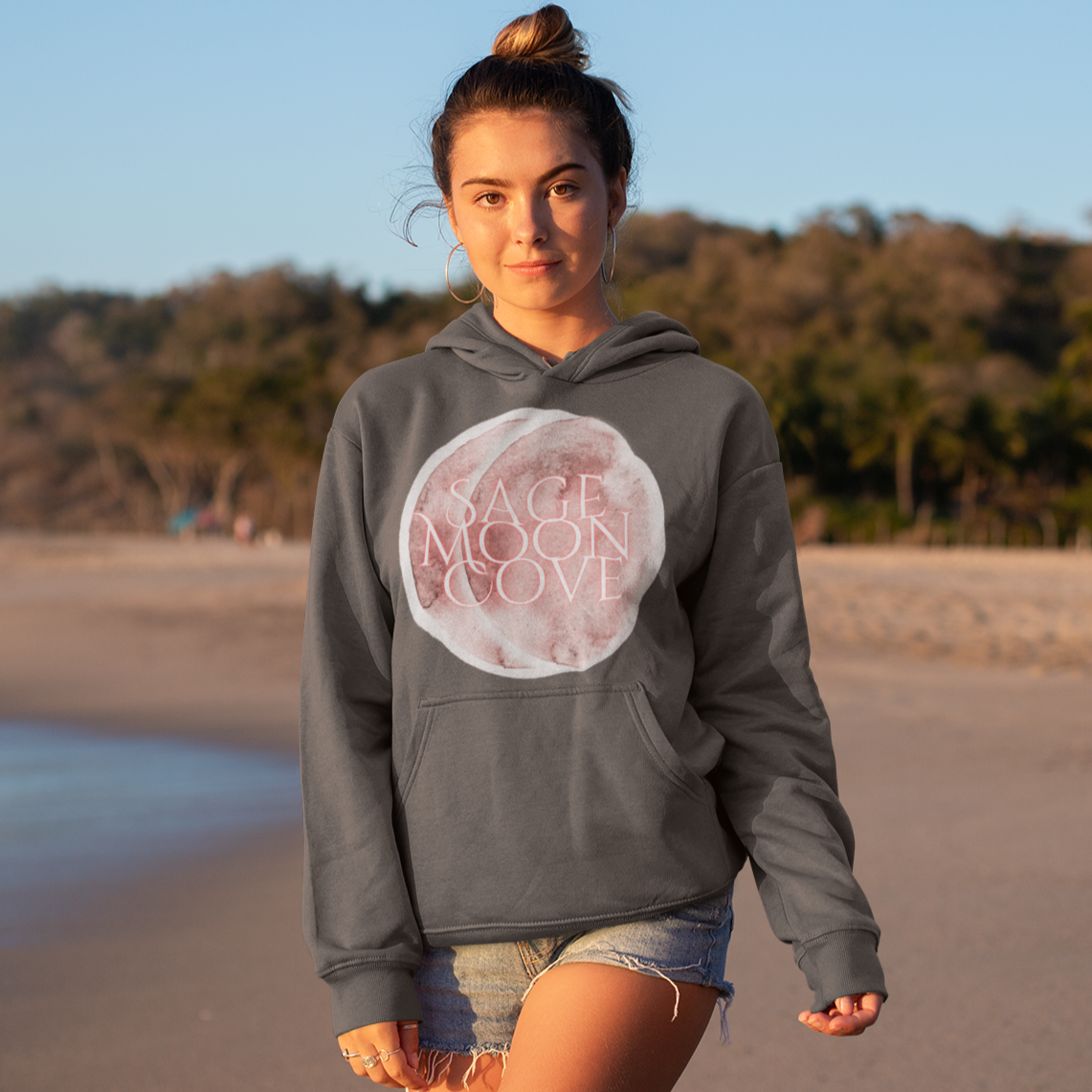 Sage Moon Cove Logo Hoodie Sweatshirt (Pink Logo)