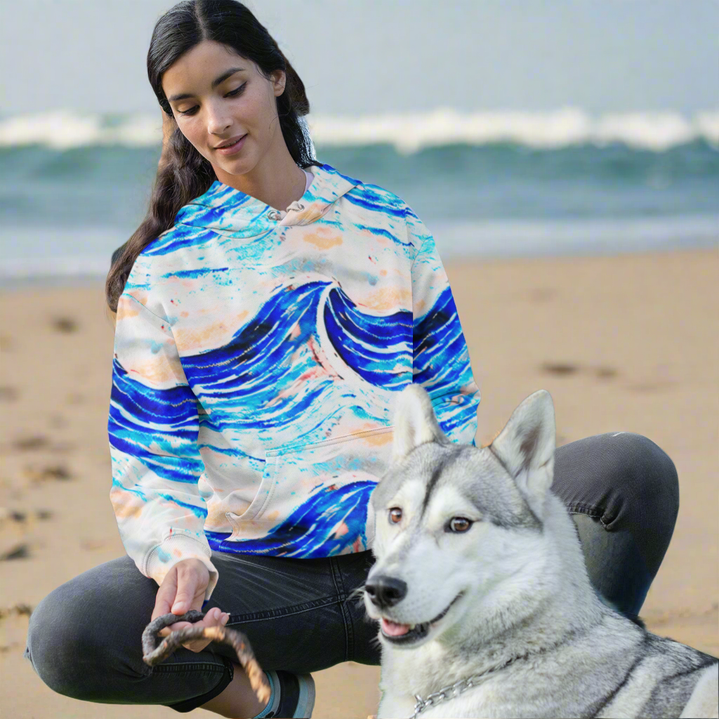 Big Blue Waves Beach Hoodie Cozy Sweatshirt