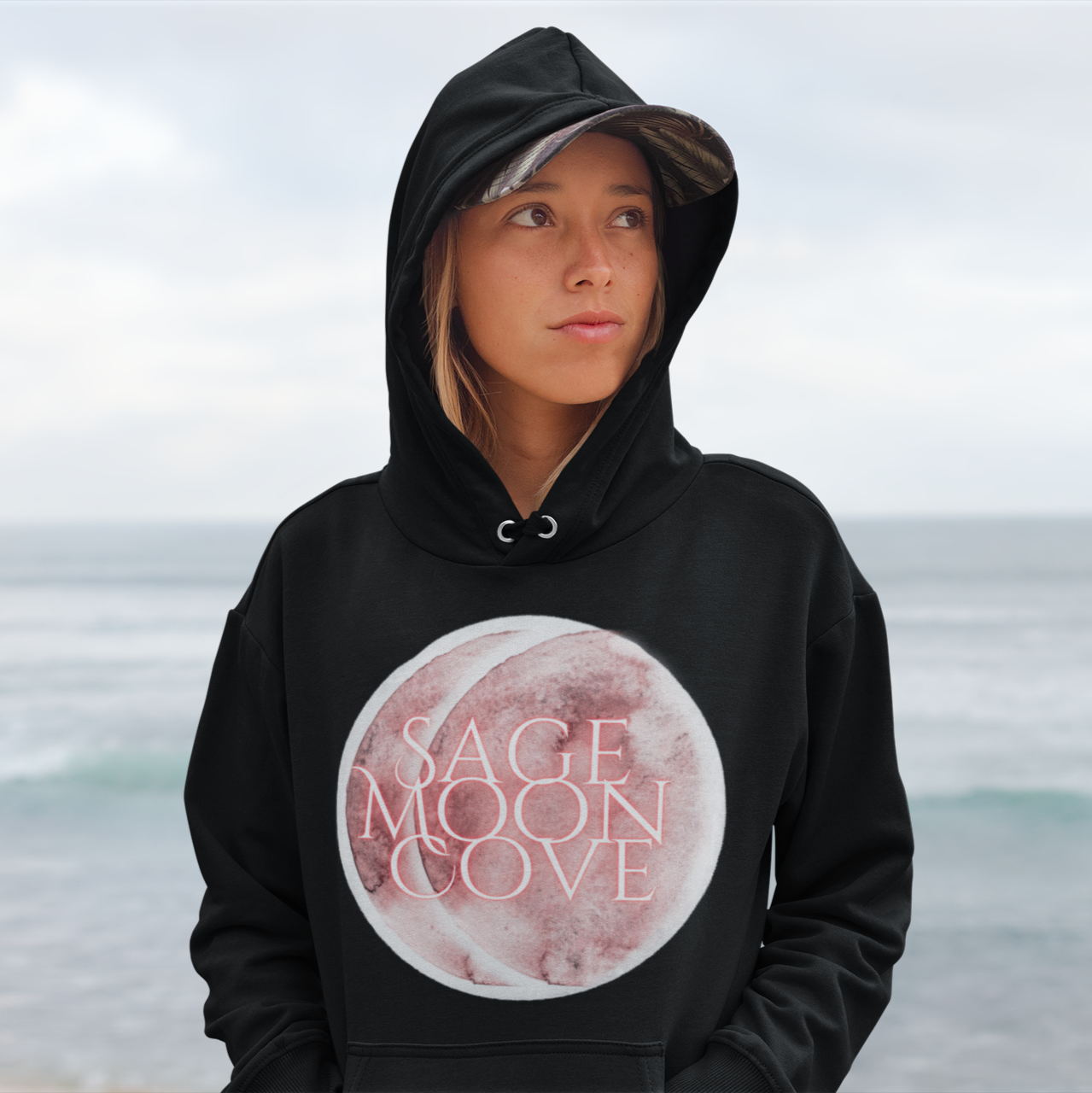 Sage Moon Cove Logo Hoodie Sweatshirt (Pink Logo)