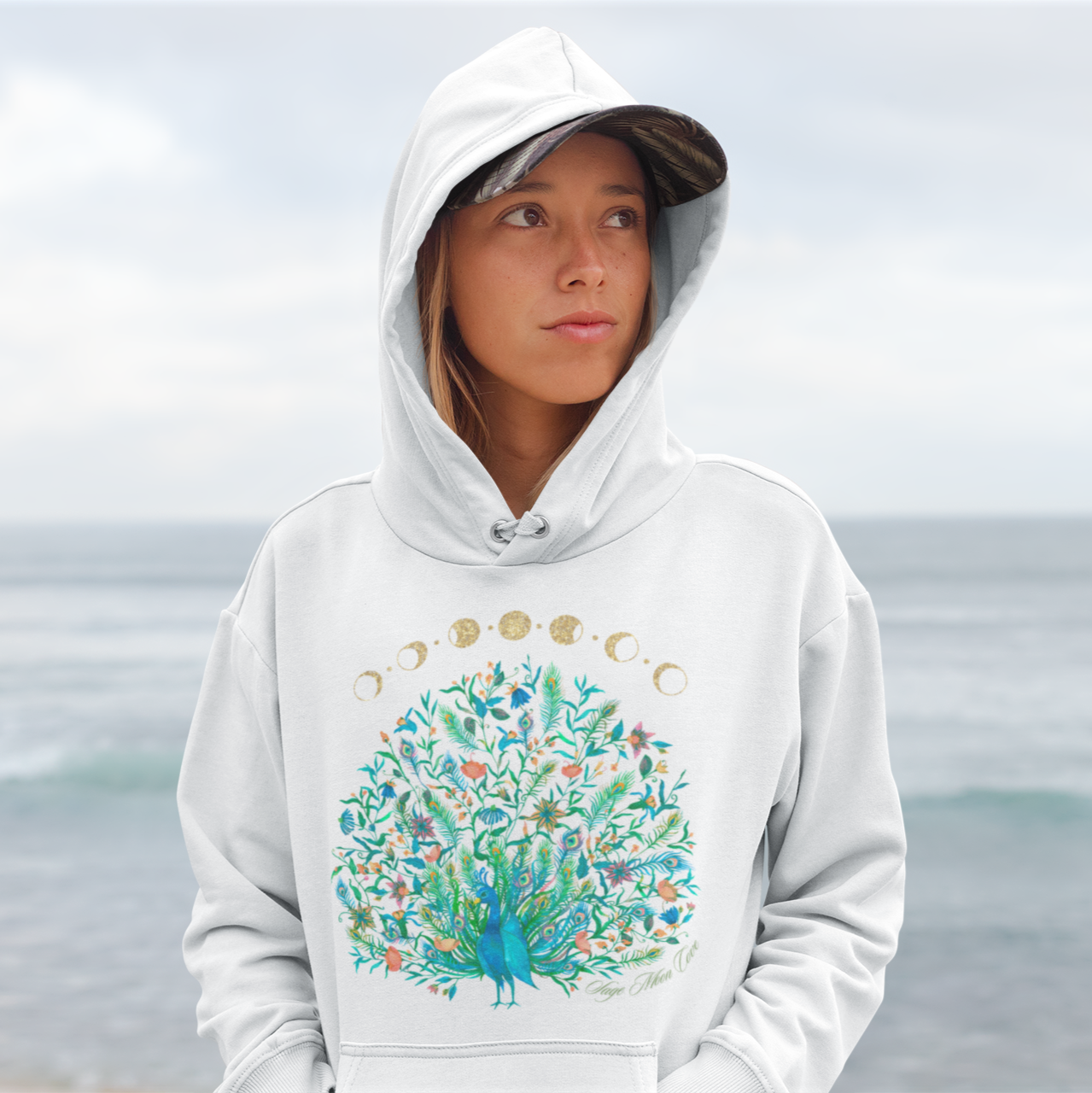 Lunar Floral Peacock Hoodie Sweatshirt