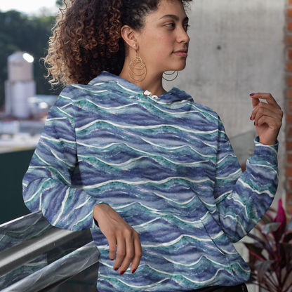 Blue White Waves Beach Hoodie Cozy Sweatshirt