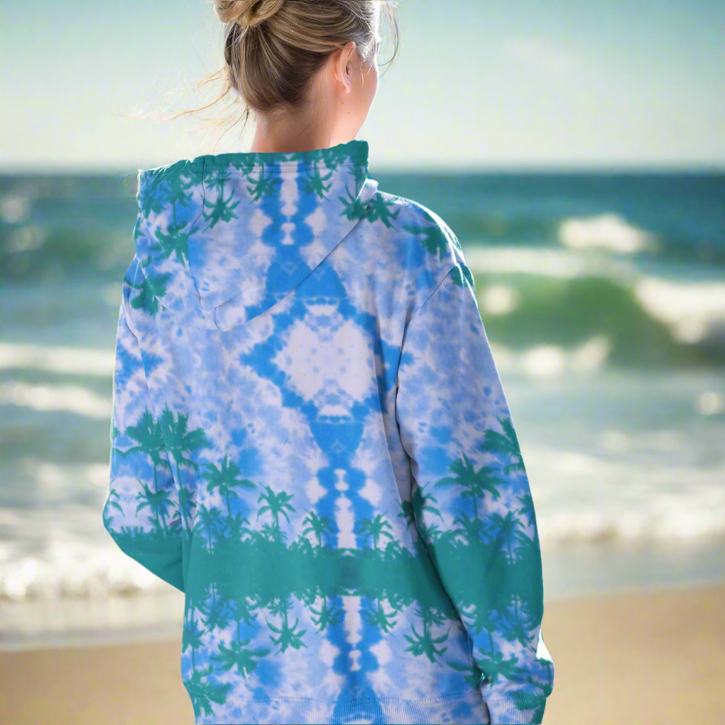 Palm Tree Acid Trip Blue Green Beach Hoodie Cozy Sweatshirt