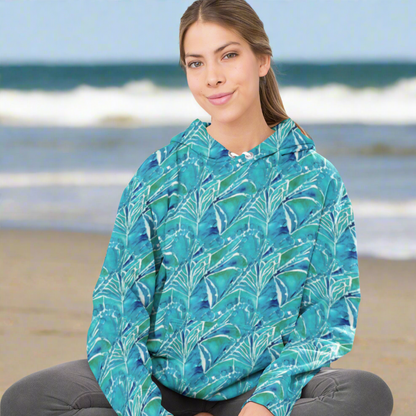 Shark Waves Aqua Beach Hoodie Cozy Sweatshirt