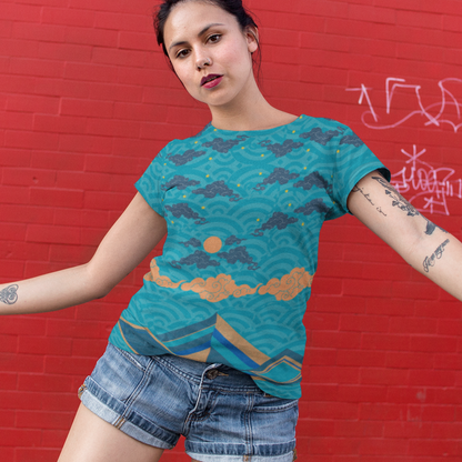 Japan Sky Reflective Mountains Turquoise Women's T-shirt