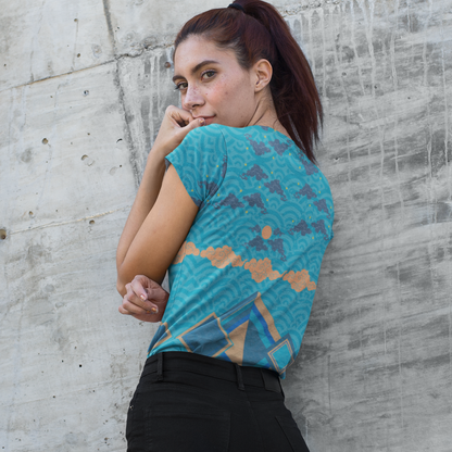 Japan Sky Reflective Mountains Turquoise Women's T-shirt