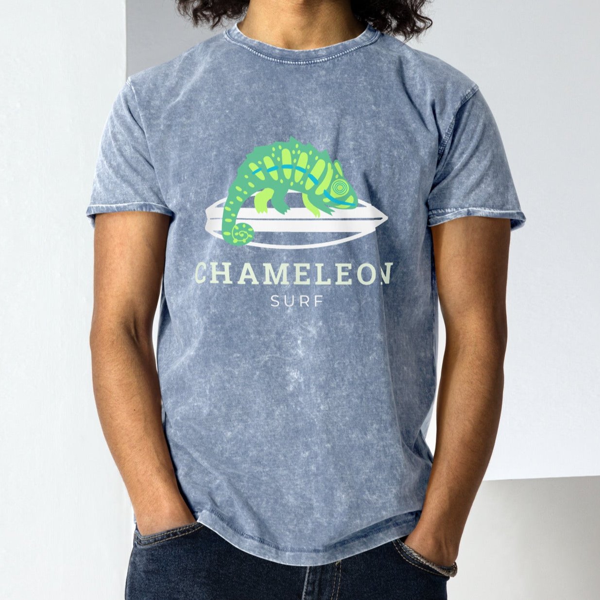 Green Chameleon Surf Men's Acid Wash Denim T-Shirt